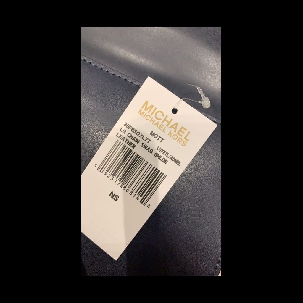 Michael Kors Navy Blue Leather Mott Chain Swag Shoulder Bag Michael Kors