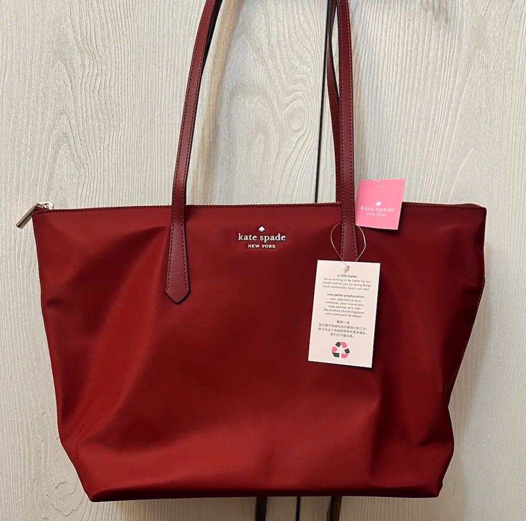 Kate Spade Hayden TopZip Burgundy Nylon Tote Bag | Virclo