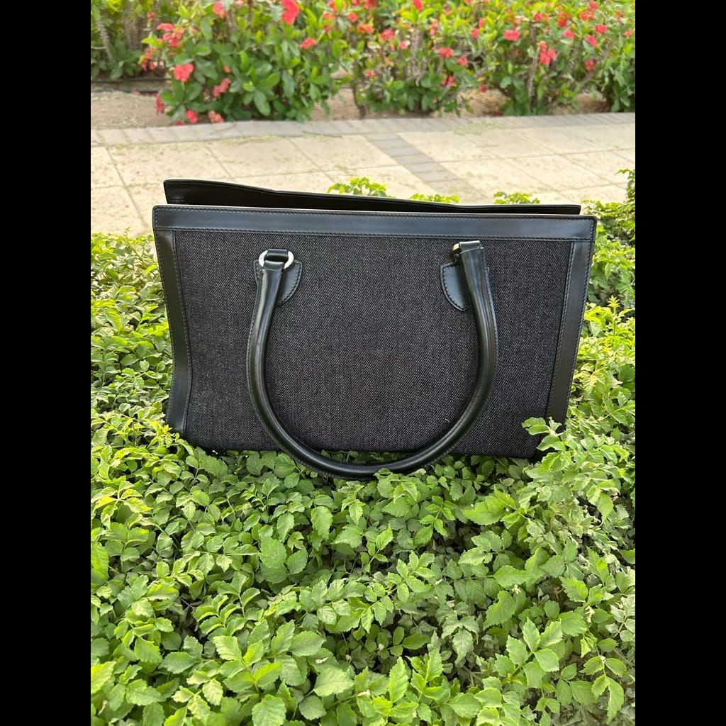 Dior black denim and leather hand bag