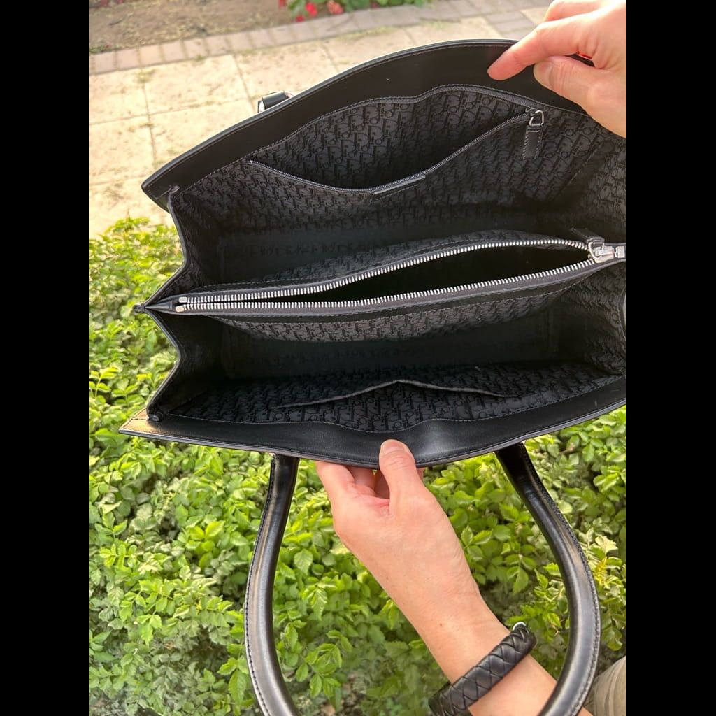 Dior black denim and leather hand bag