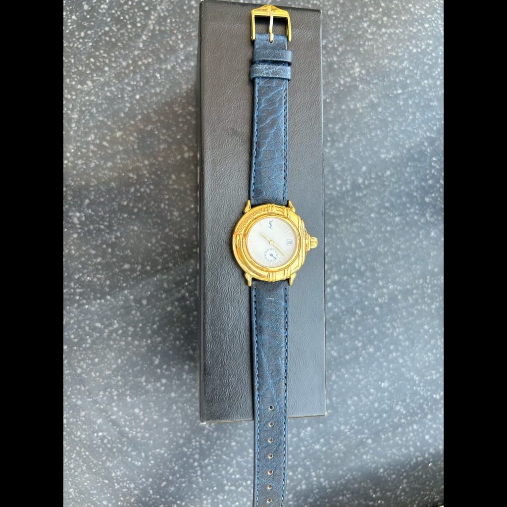 YSL navy blue strap ladies watch