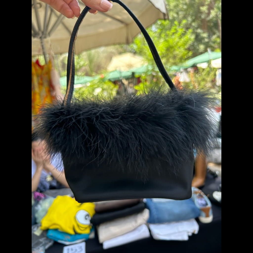 Black satin and fur bag